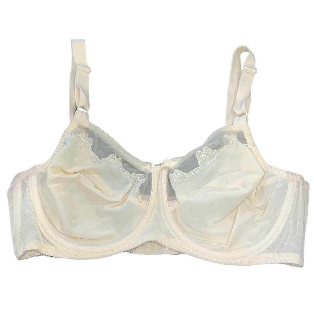 Bali Womens Underwire Bra 36D Beige Embroidered Nylon/Spandex